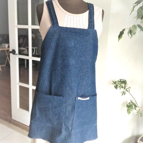 JTrove Reworked Other - Short Denim Cross Back Apron. No Ties Apron. Artist Smock.  JTrove.  S/M/L/XL